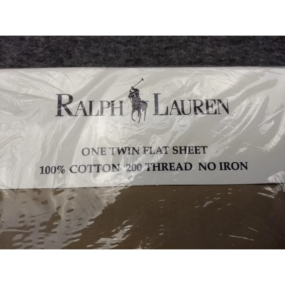 Ralph Lauren Home Twin Flat Sheet Khaki Brown 100% Combed Cotton No Iron NOS NEW